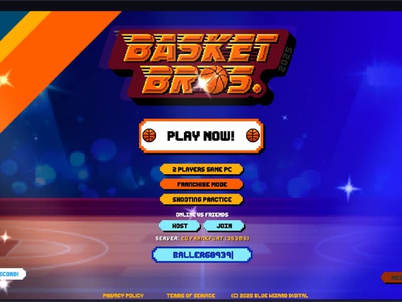 Basket Bros gameplay showing basketball action with unique characters